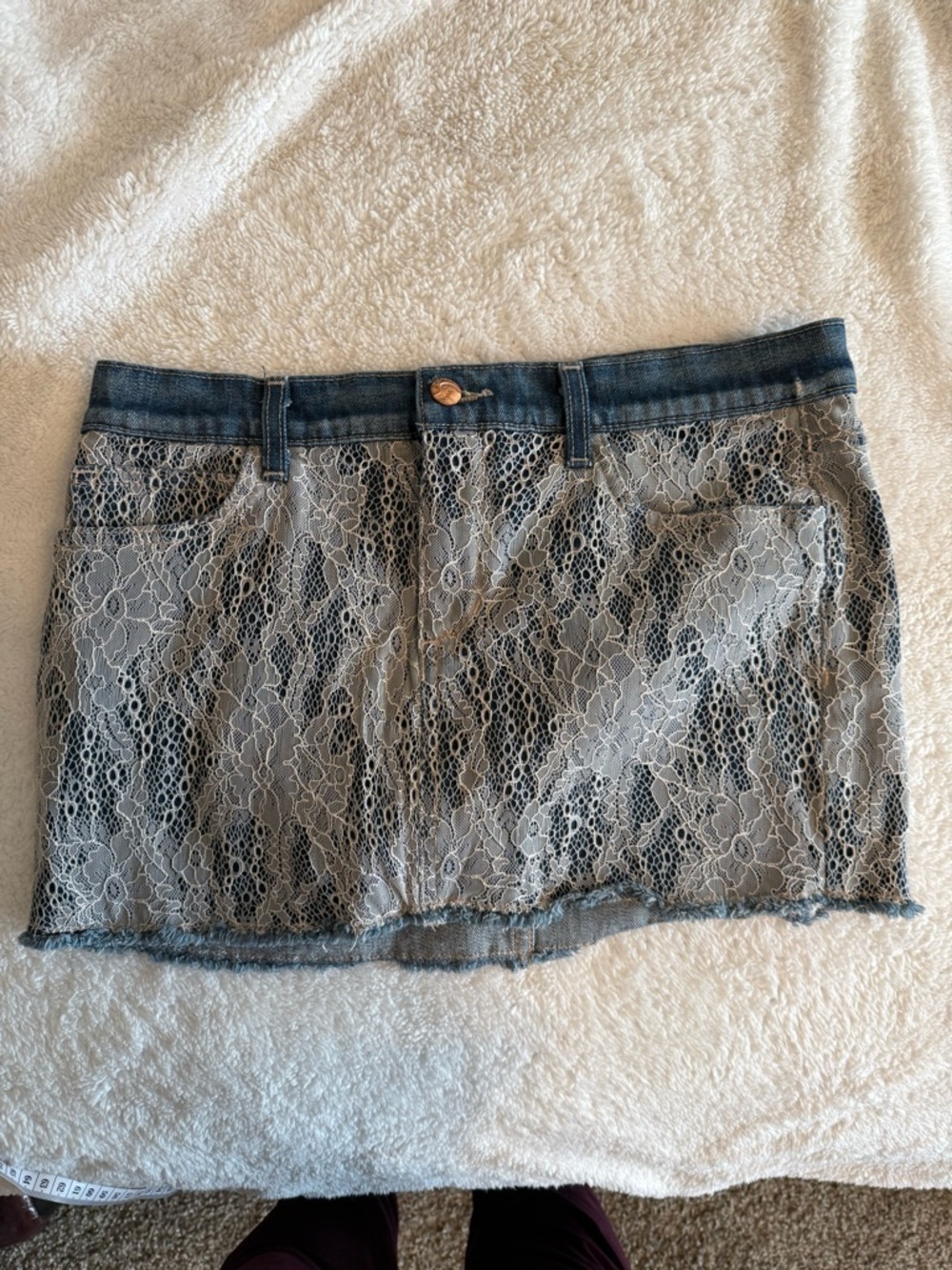 Joe's Jeans Blue Denim Mini Skirt with Gray Lace Overlay